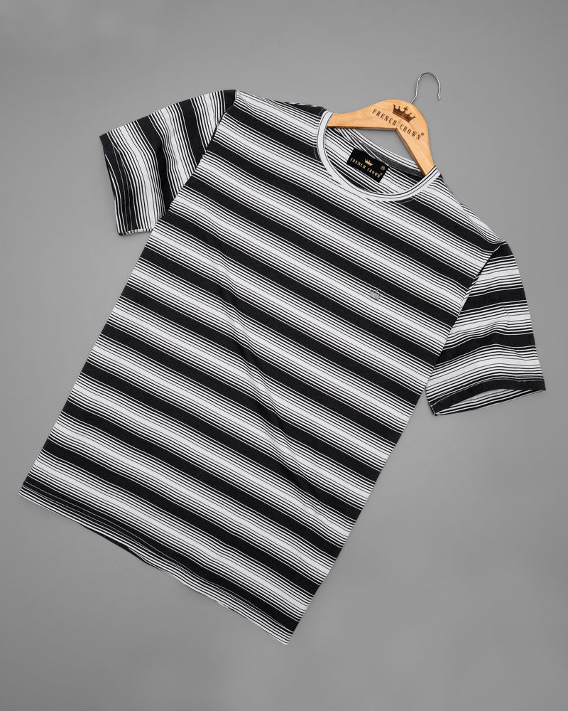 Black & Light Grey Striped Premium Cotton T-shirt