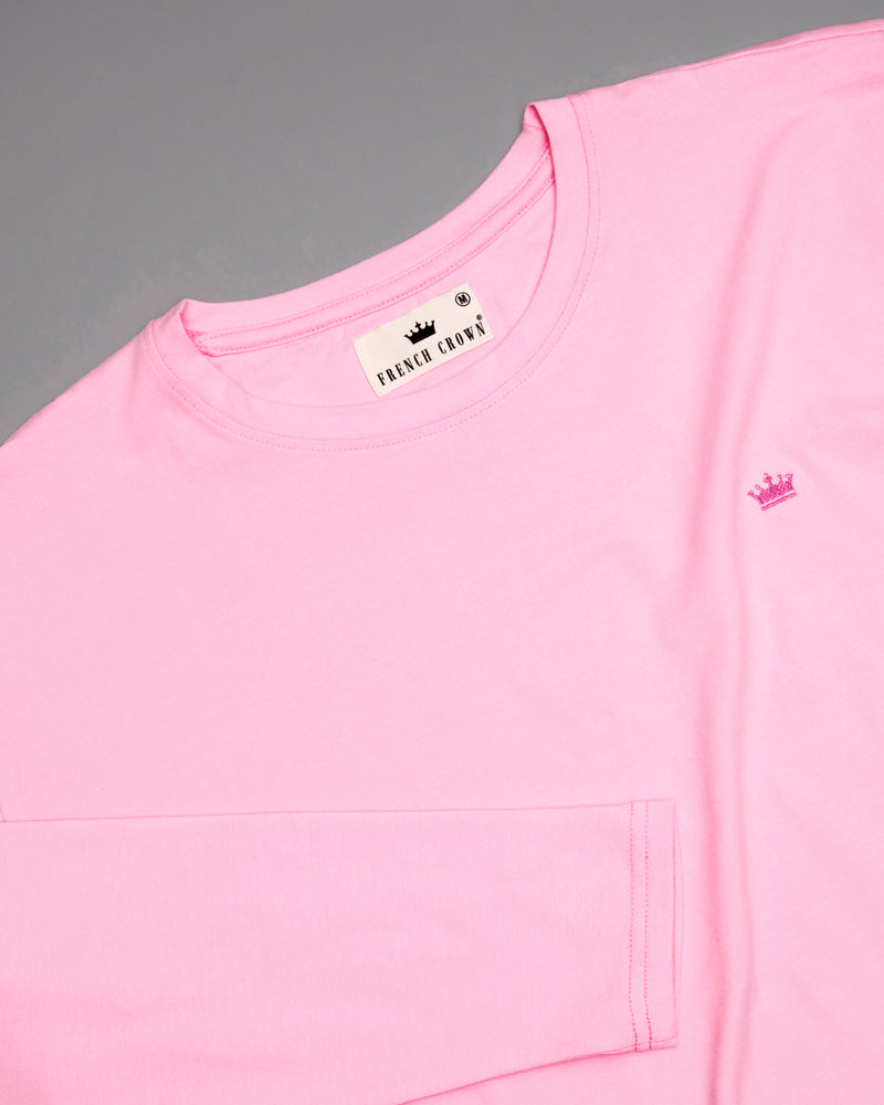 Classic Rose Pink Full-Sleeve Premium Cotton T-Shirt