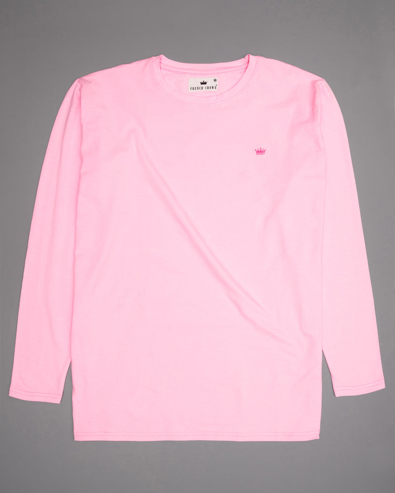 Classic Rose Pink Full-Sleeve Premium Cotton T-Shirt