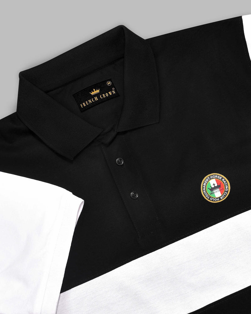 Black with White Patch Design Organic Cotton Pique Polo TS326-S, TS326-M, TS326-L, TS326-XL, TS326-XXL