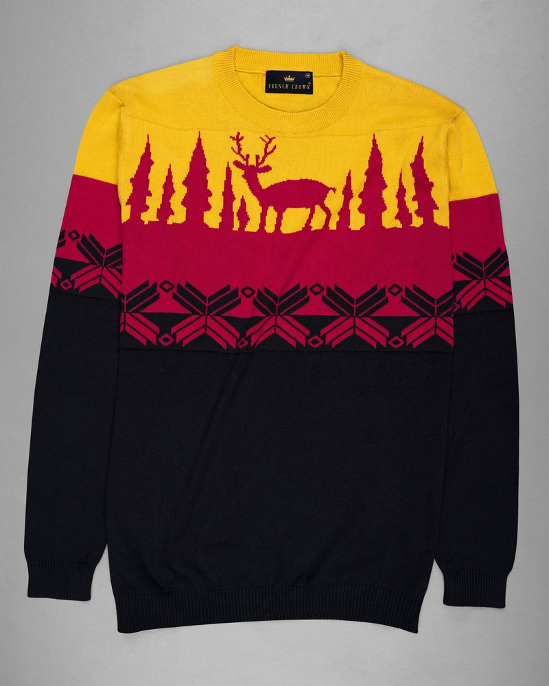 Gold Tips with Carmine Red and Black Jacquard Deer Textured Super Soft Premium Jersey Sweatshirt TS513-S, TS513-M, TS513-L, TS513-XL, TS513-XXL