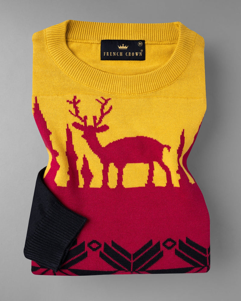 Gold Tips with Carmine Red and Black Jacquard Deer Textured Super Soft Premium Jersey Sweatshirt TS513-S, TS513-M, TS513-L, TS513-XL, TS513-XXL