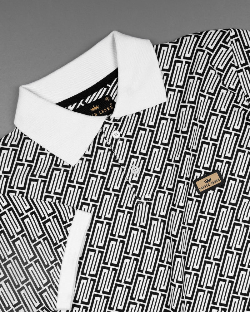 Jade Black and White Geometric Print Mercerized Pique Polo TS535-S, TS535-M, TS535-L, TS535-XL, TS535-XXL