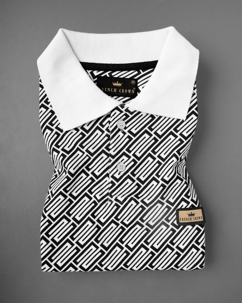 Jade Black and White Geometric Print Mercerized Pique Polo TS535-S, TS535-M, TS535-L, TS535-XL, TS535-XXL