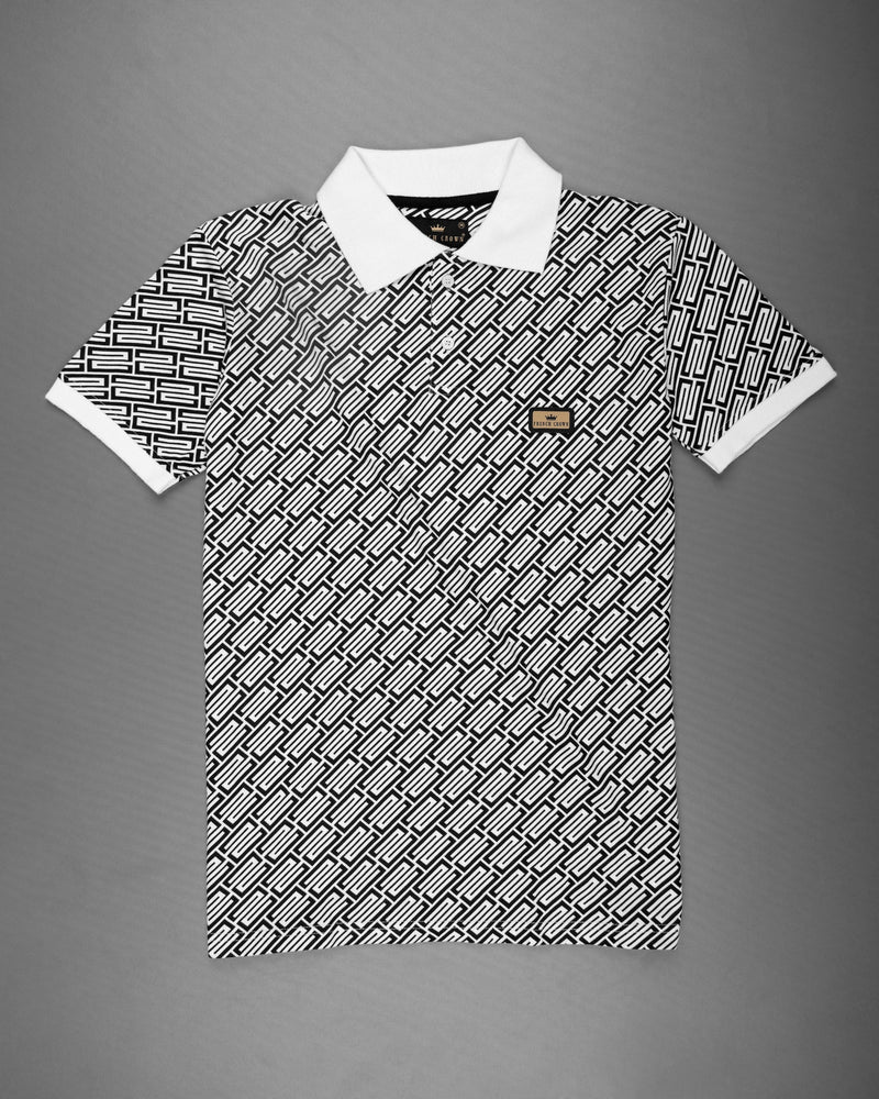 Jade Black and White Geometric Print Mercerized Pique Polo TS535-S, TS535-M, TS535-L, TS535-XL, TS535-XXL