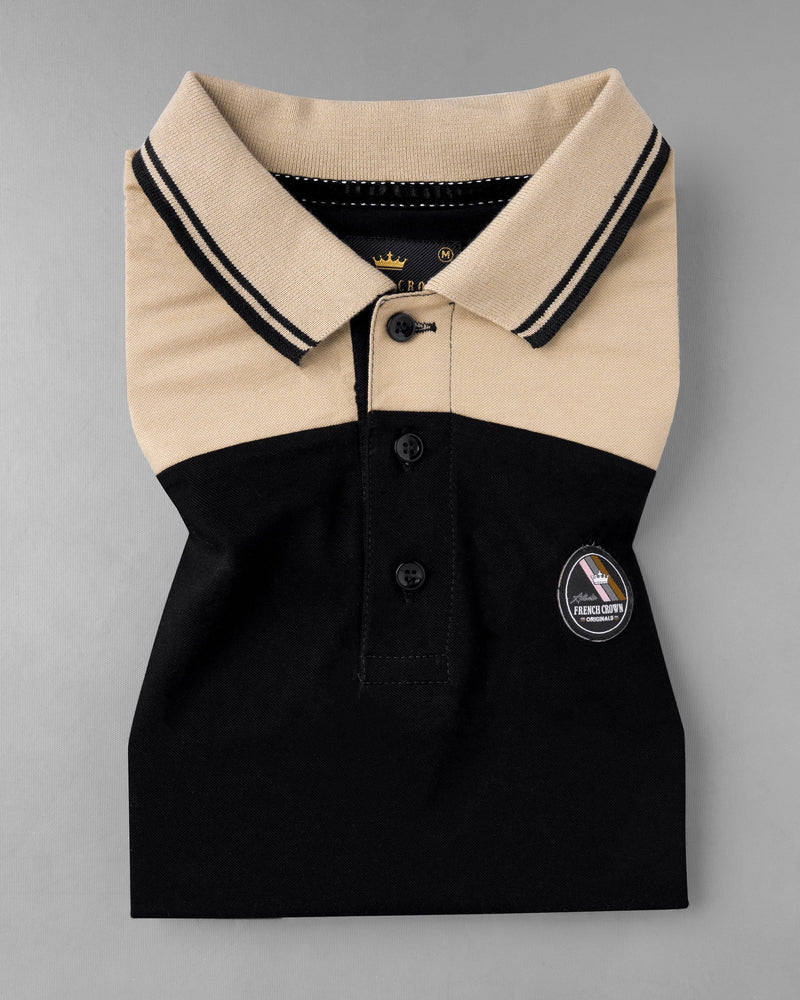 Black and Pavlova Beige Super Soft Organic Pique Polo