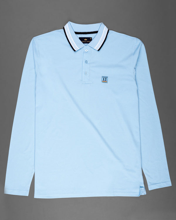 Pale Cerulean Blue Full sleeve Premiums Cotton Pique Polo