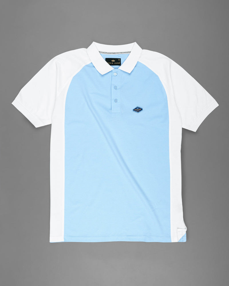 Casper Blue with Bright White Premium Cotton Pique Polo