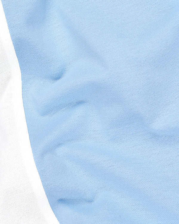 Casper Blue with Bright White Premium Cotton Pique Polo