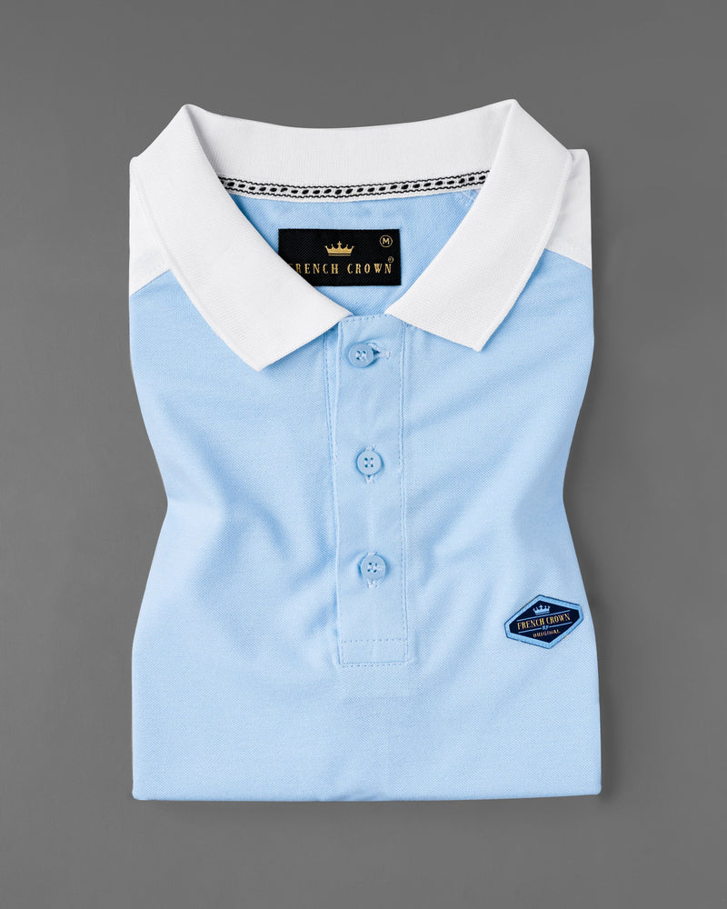 Casper Blue with Bright White Premium Cotton Pique Polo