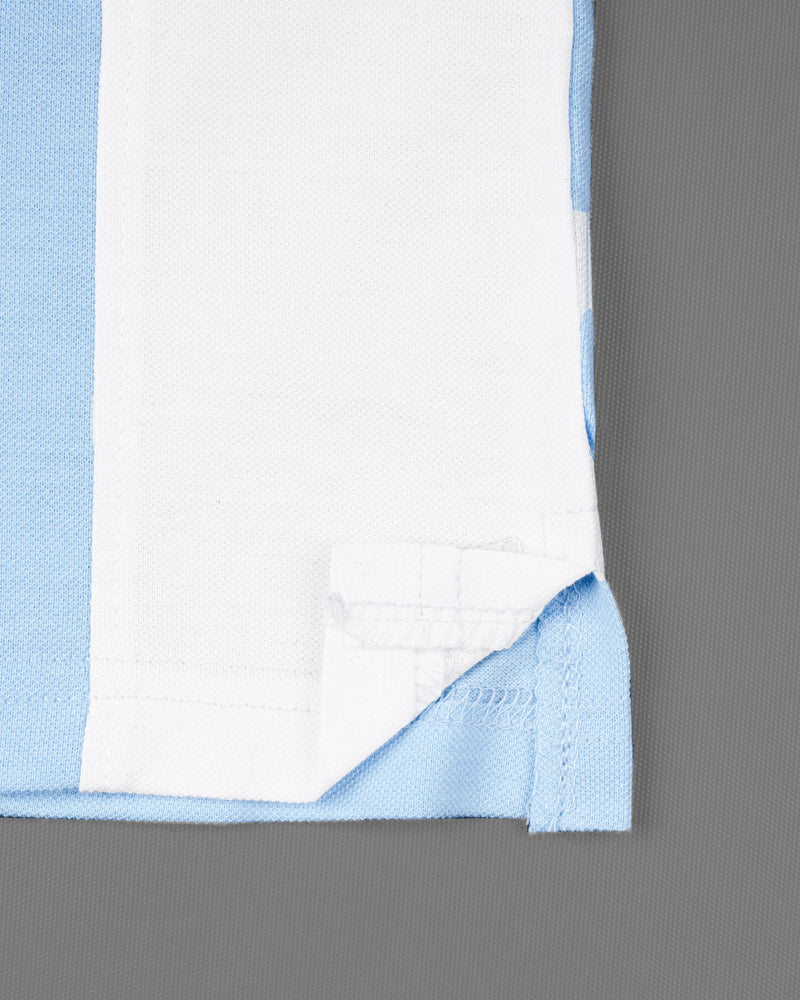 Casper Blue with Bright White Premium Cotton Pique Polo