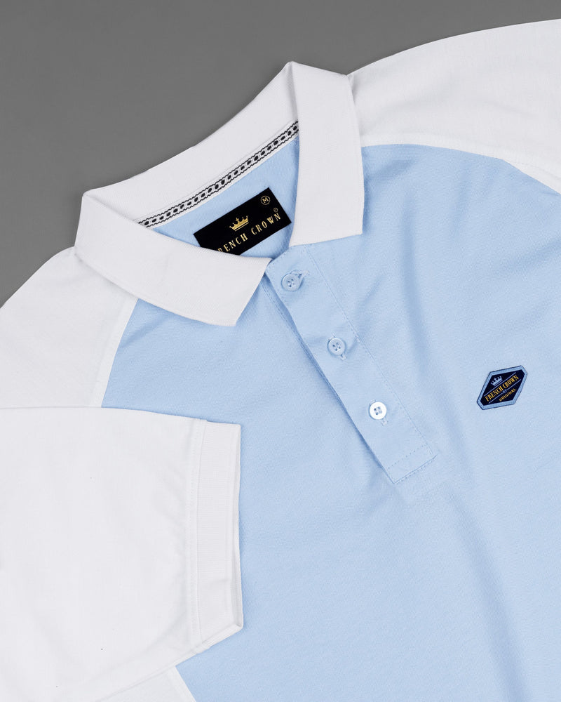 Casper Blue with Bright White Premium Cotton Pique Polo