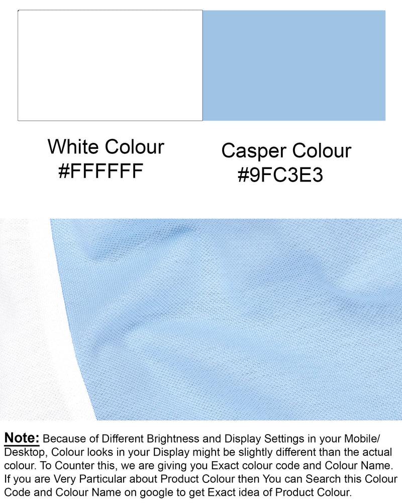 Casper Blue with Bright White Premium Cotton Pique Polo