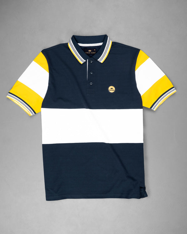 Firefly Blue with Bright White Premium Cotton Pique Polo