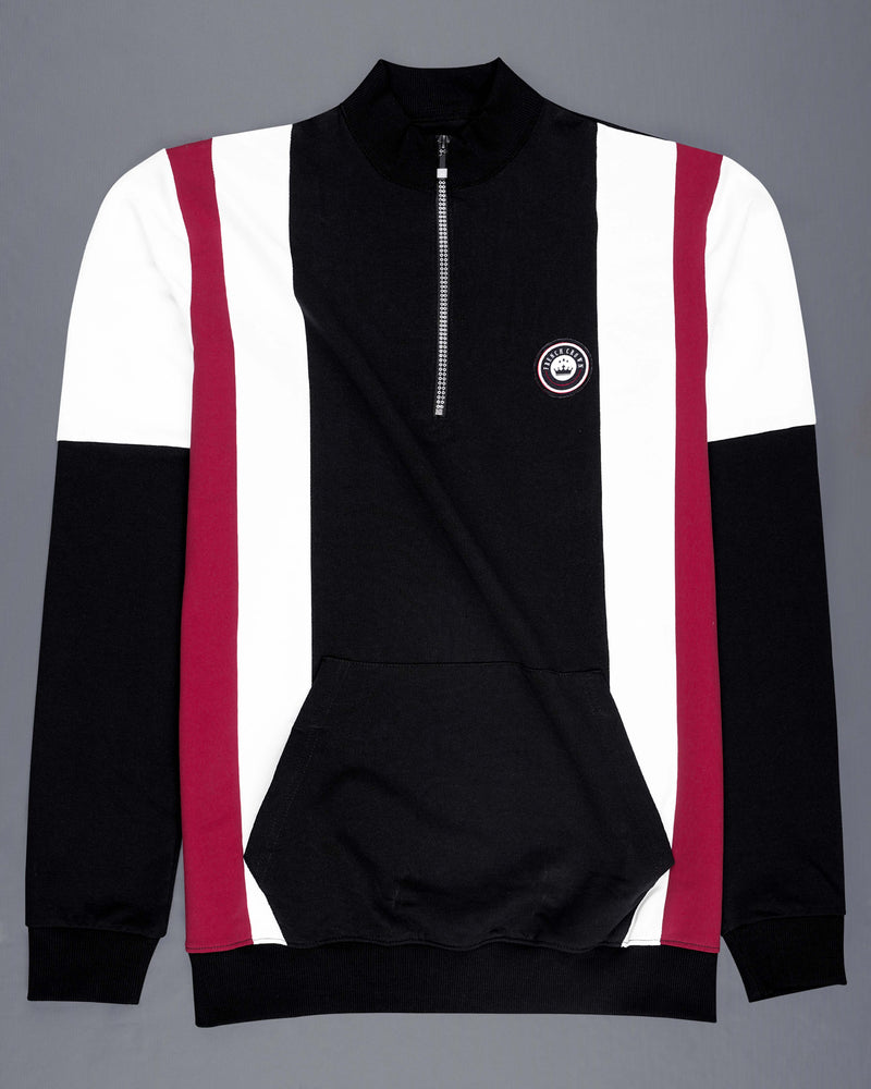 Black and Claret Red Colourblock Sweatshirt