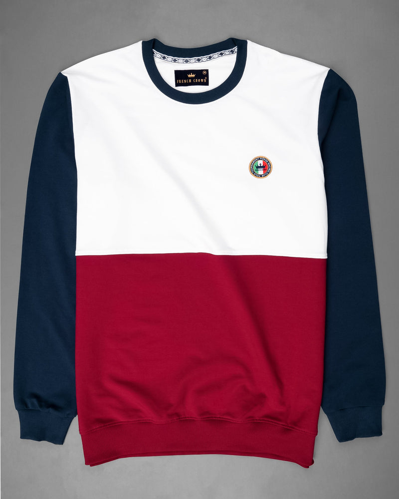 Bright White and Merlot Colourblock Sweatshirt