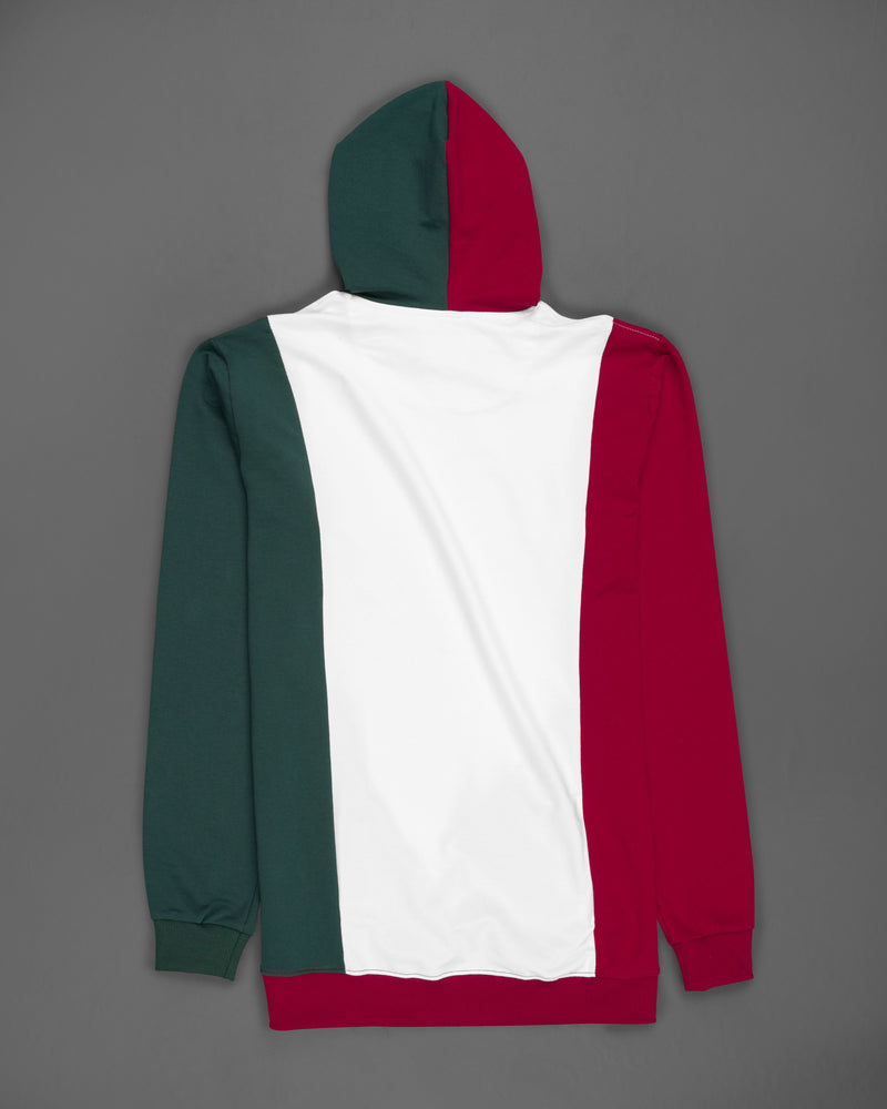 Bright White with Claret Red and Everglade Green Block Pattern Super Soft Premium Cotton Hoodie Sweatshirt TS609-S, TS609-M, TS609-L, TS609-XL, TS609-XXL, TS609-3XL, TS609-4XL