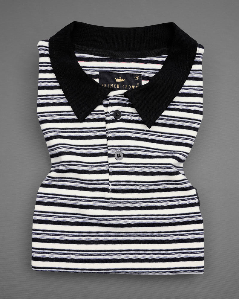 Jade Black and White Striped Super Soft Organic Cotton Pique Polo TS627-J, TS627-M, TS627-T, TS627-XL, TS627-XXL, TS627-3XL, TS627-4XL