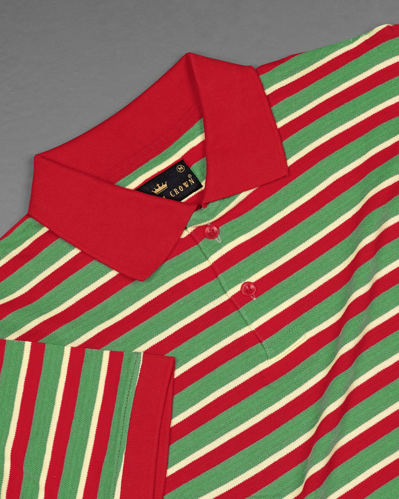 Moss Green with Mexican Red Multicolour Striped Striped Super Soft Organic Cotton Pique Polo 
TS628-M, TS628-M, TS628-E, TS628-XL, TS628-XXL, TS628-3XL, TS628-4XL