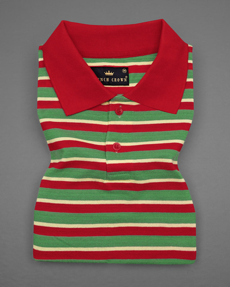 Moss Green with Mexican Red Multicolour Striped Striped Super Soft Organic Cotton Pique Polo 
TS628-M, TS628-M, TS628-E, TS628-XL, TS628-XXL, TS628-3XL, TS628-4XL