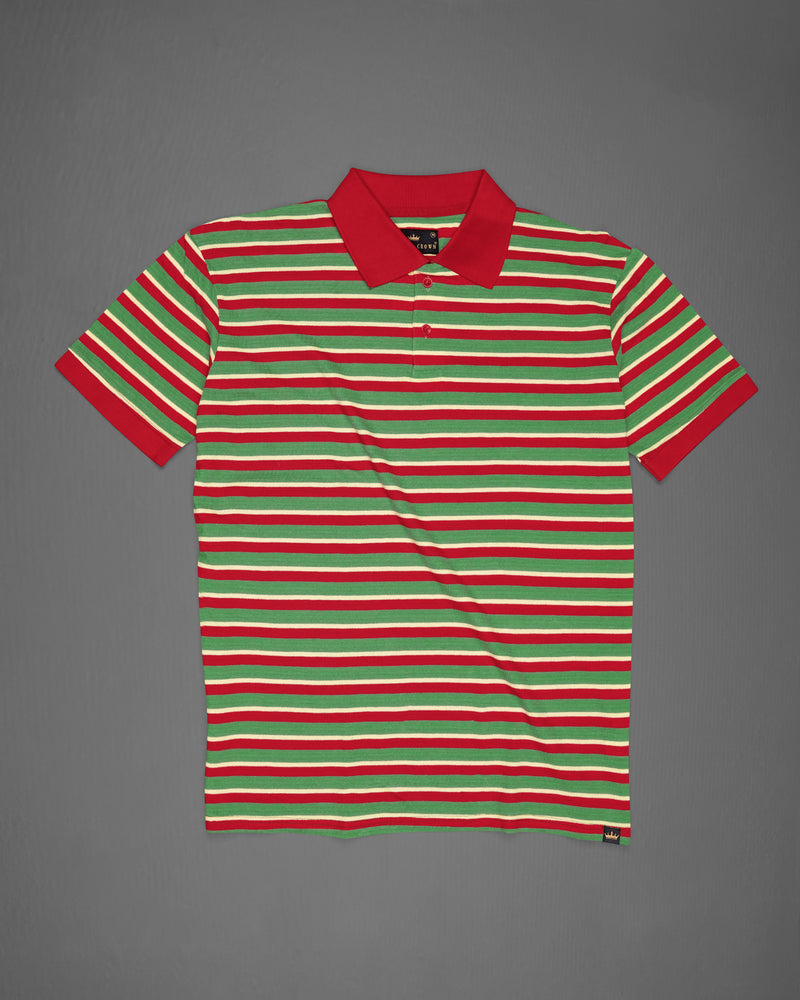 Moss Green with Mexican Red Multicolour Striped Striped Super Soft Organic Cotton Pique Polo 
TS628-M, TS628-M, TS628-E, TS628-XL, TS628-XXL, TS628-3XL, TS628-4XL