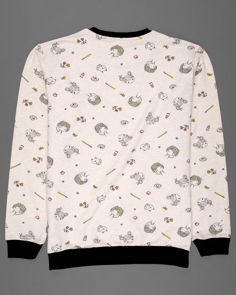 Merino Cream with Jade Black Quirky Printed Full Sleeve Premium Cotton Jersey Sweatshirt TS634-M, TS634-M, TS634-L, TS634-XL, TS634-XXL, TS634-3XL, TS634-4XL