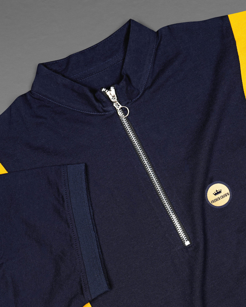 Mirage Navy Blue and Supernova Yellow Super Soft Organic Cotton Pique Polo with Zipper Closure TS637-M, TS637-M, TS637-U, TS637-XL, TS637-XXL, TS637-3XL, TS637-4XL