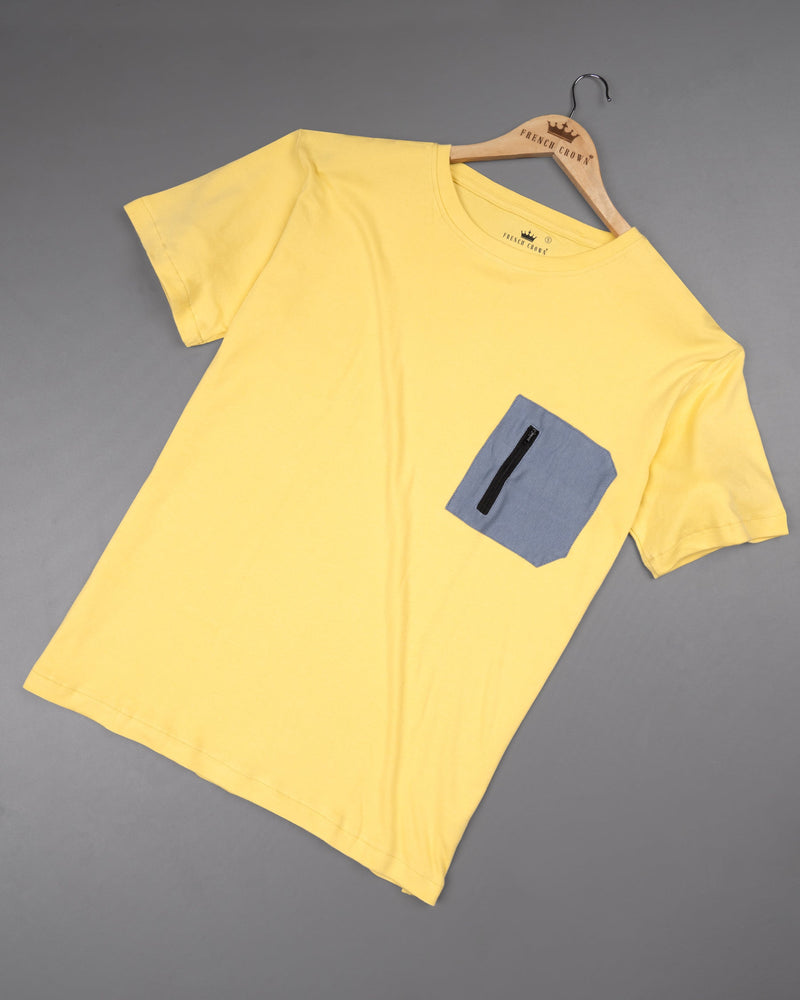 Sweet Corn Yellow with zipper pocket heavyweight premium cotton winter T-shirt TS427-S, TS427-M, TS427-L, TS427-XL, TS427-XXL, TS427-3XL, TS427-4XL