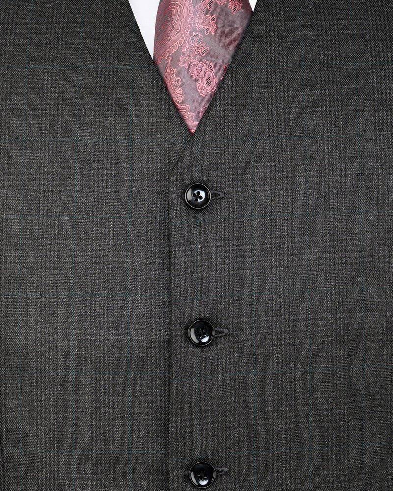 Fuscous Grey Subtle Plaid Waistcoat