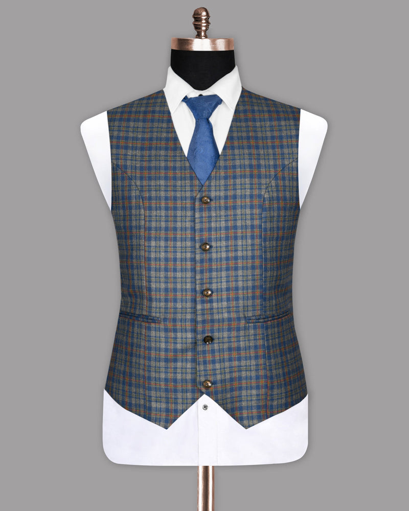 Midnight Blue with Shady Lady Gray Plaid Waistcoat V1040-60, V1040-36, V1040-38, V1040-40, V1040-42, V1040-44, V1040-46, V1040-52, V1040-54, V1040-56, V1040-58, V1040-48, V1040-50