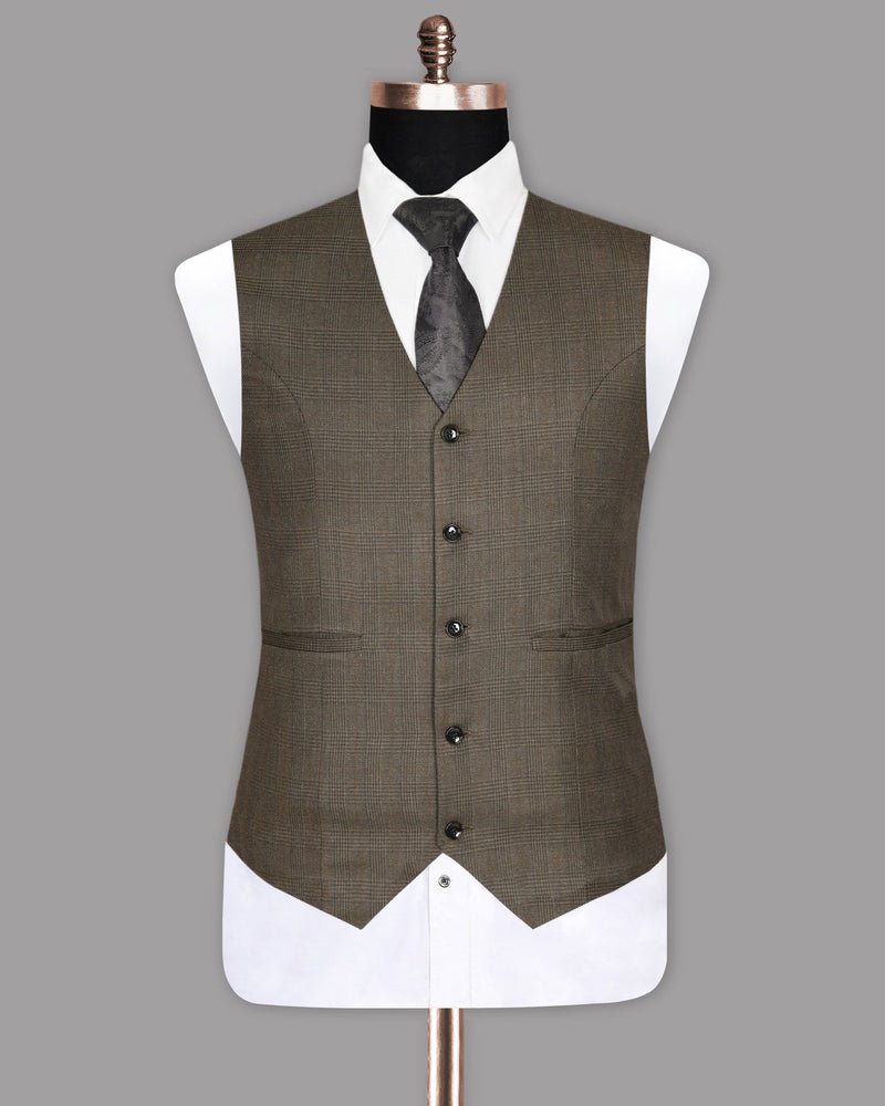 Kilimanjaro Brown subtle Plaid Waistcoat V1048-60, V1048-48, V1048-50, V1048-52, V1048-54, V1048-58, V1048-56, V1048-36, V1048-38, V1048-40, V1048-42, V1048-44, V1048-46