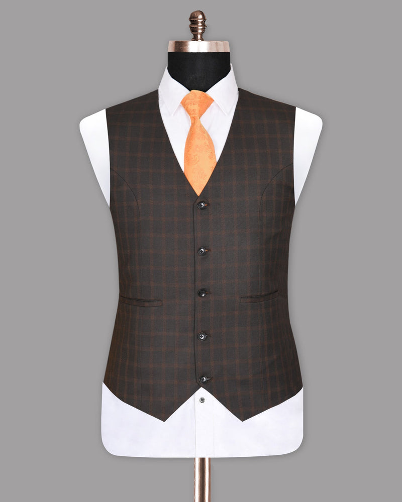 Thunder Brown Tonal Windowpane Waistcoat V1056-36, V1056-38, V1056-40, V1056-42, V1056-44, V1056-46, V1056-48, V1056-50, V1056-52, V1056-54, V1056-56, V1056-58, V1056-60