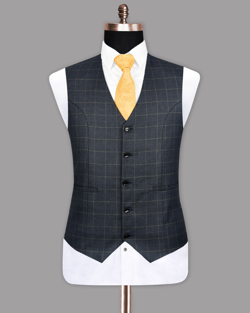 Charcoal with Thin Yellow Windowpane Waistcoat V1081-52, V1081-54, V1081-60, V1081-38, V1081-40, V1081-58, V1081-36, V1081-42, V1081-56, V1081-48, V1081-46, V1081-44, V1081-50