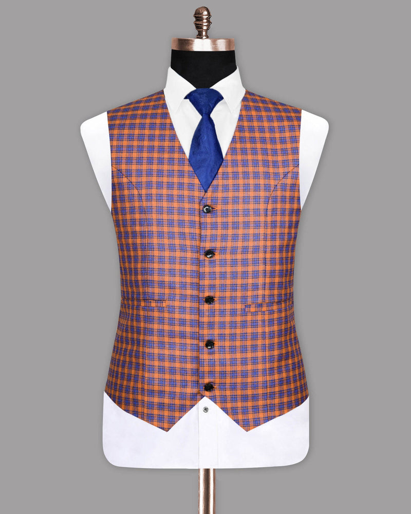 Raw Sienna Brown With Victoria Blue Plaid Waistcoat V1109-58, V1109-60, V1109-36, V1109-38, V1109-42, V1109-50, V1109-54, V1109-46, V1109-48, V1109-40, V1109-44, V1109-52, V1109-56