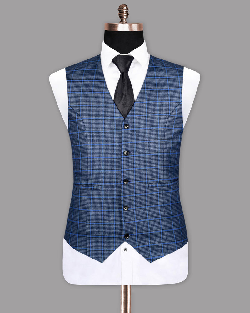 Storm Gray With Cerulean Blue Houndstooth Waistcoat V1113-58, V1113-36, V1113-38, V1113-46, V1113-52, V1113-54, V1113-56, V1113-40, V1113-42, V1113-44, V1113-48, V1113-50, V1113-60