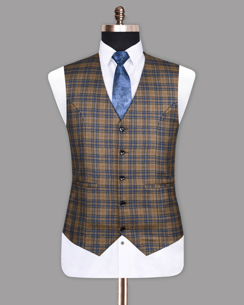 Crocodile Brown with Martinique Blue Plaid Waistcoat V1117-42, V1117-48, V1117-56, V1117-58, V1117-60, V1117-36, V1117-38, V1117-40, V1117-44, V1117-46, V1117-50, V1117-52, V1117-54