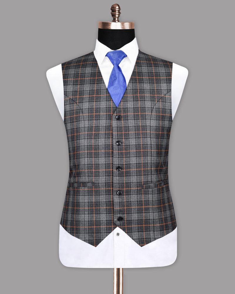 Shady Lady Grey Tonal Plaid with Orange plaid Waistcoat V1119-60, V1119-58, V1119-36, V1119-44, V1119-46, V1119-42, V1119-56, V1119-38, V1119-40, V1119-48, V1119-50, V1119-52, V1119-54