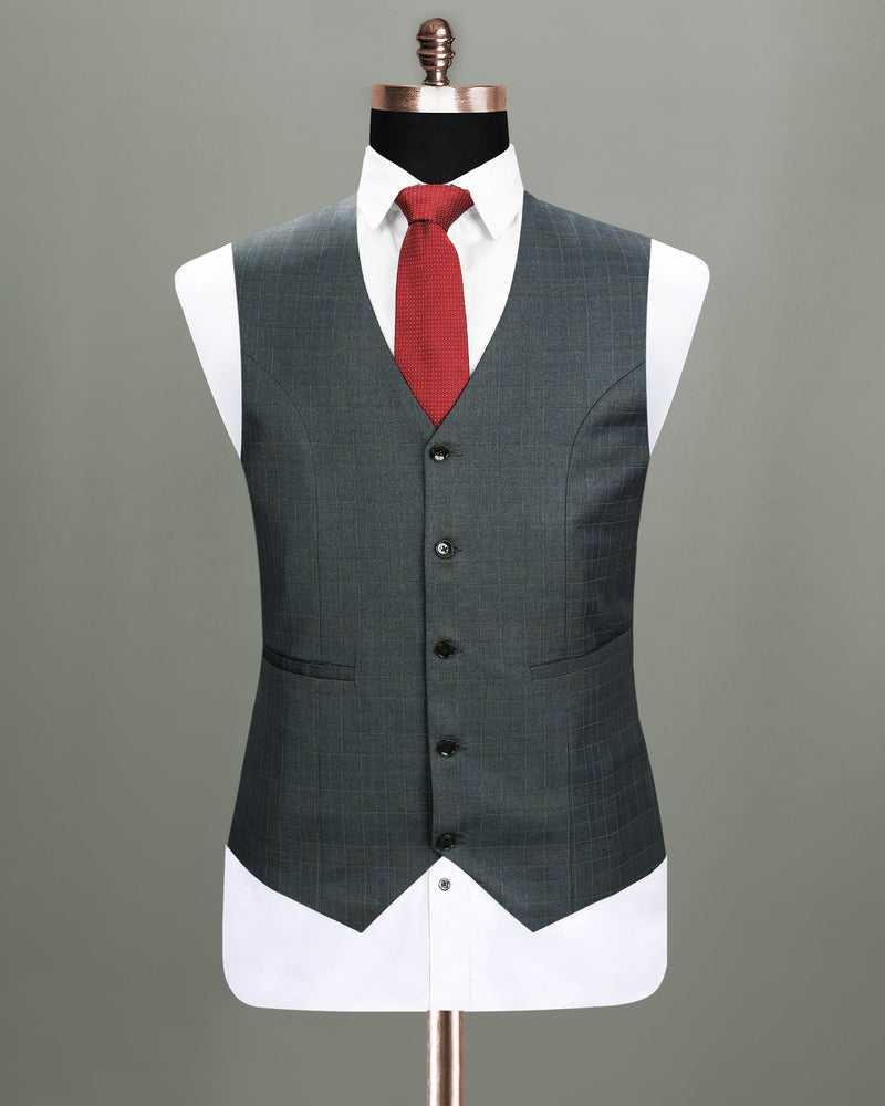 Cape Cod Grey Wool Rich Windowpane Waistcoat V1190-36, V1190-38, V1190-40, V1190-42, V1190-44, V1190-46, V1190-48, V1190-50, V1190-52, V1190-56, V1190-54, V1190-60, V1190-58