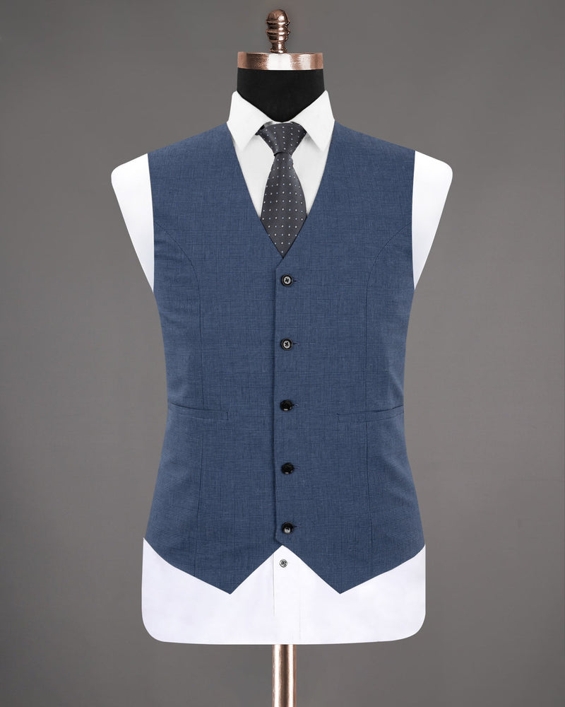 Fiord Blue Subtle Plaid Premium Cotton Waistcoat V1229-40, V1229-54, V1229-58, V1229-50, V1229-52, V1229-60, V1229-56, V1229-36, V1229-38, V1229-42, V1229-44, V1229-46, V1229-48