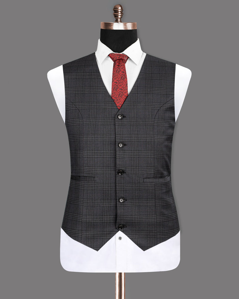 Thunder Gray Windowpane Wool Rich Waistcoat V1230-52, V1230-56, V1230-60, V1230-54, V1230-58, V1230-46, V1230-48, V1230-50, V1230-44, V1230-36, V1230-38, V1230-40, V1230-42