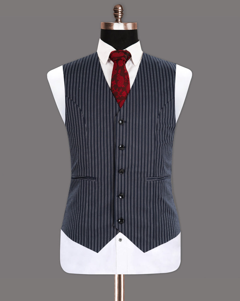 Navy Double Striped Wool Rich Waistcoat V1265-36, V1265-38, V1265-40, V1265-42, V1265-44, V1265-46, V1265-48, V1265-50, V1265-52, V1265-54, V1265-56, V1265-58, V1265-60