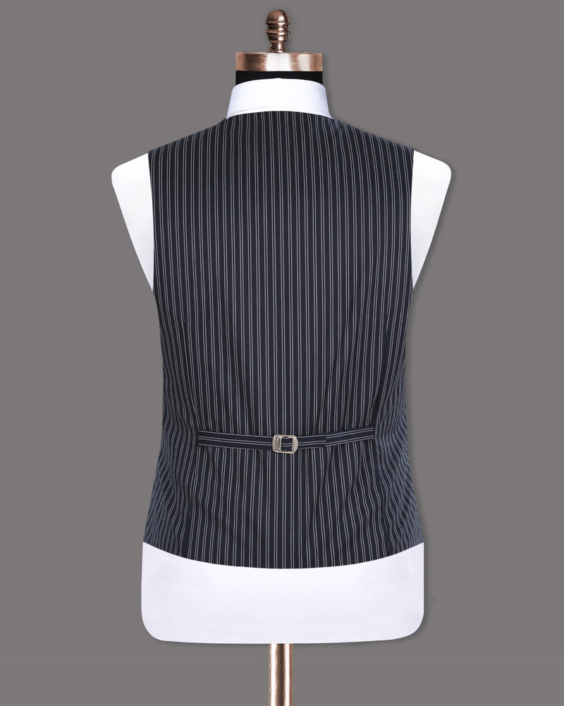 Navy Double Striped Wool Rich Waistcoat