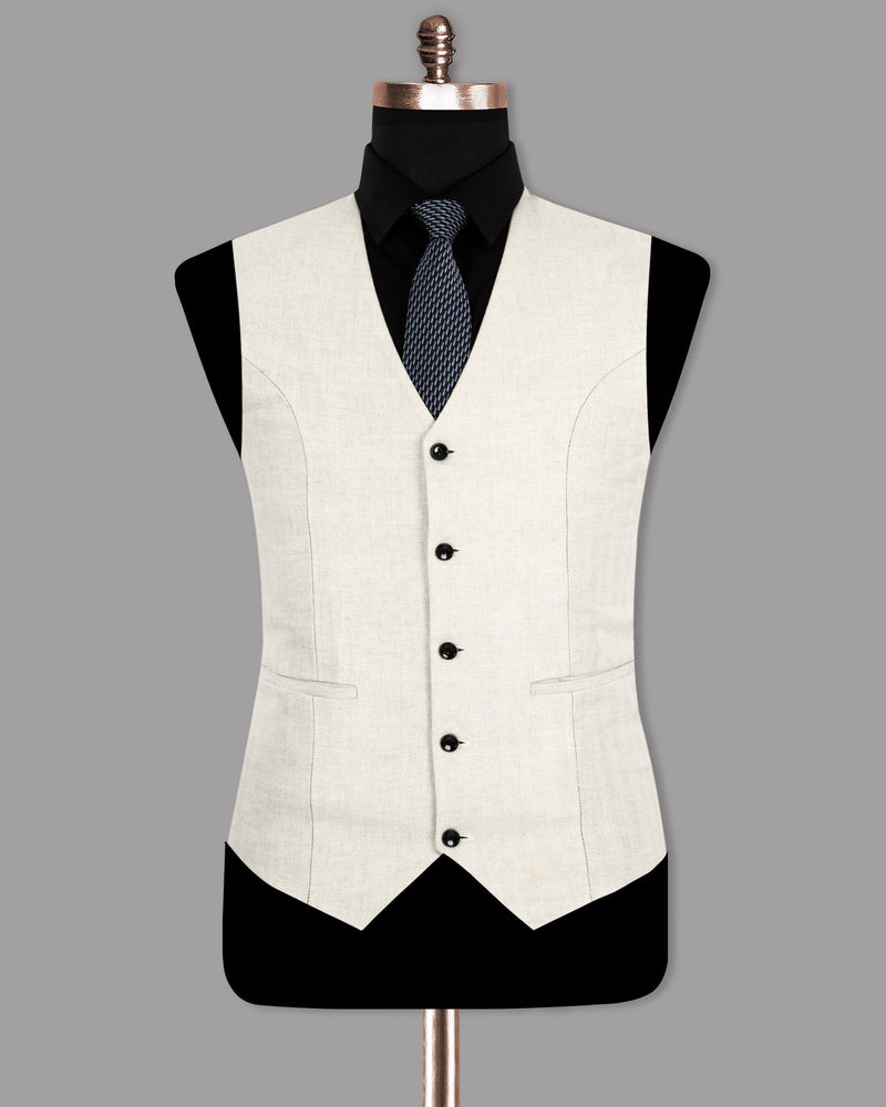 Merino Cream Herringbone Luxurious Linen Waistcoat V1269-36, V1269-38, V1269-40, V1269-42, V1269-44, V1269-46, V1269-58, V1269-48, V1269-50, V1269-52, V1269-54, V1269-56, V1269-60