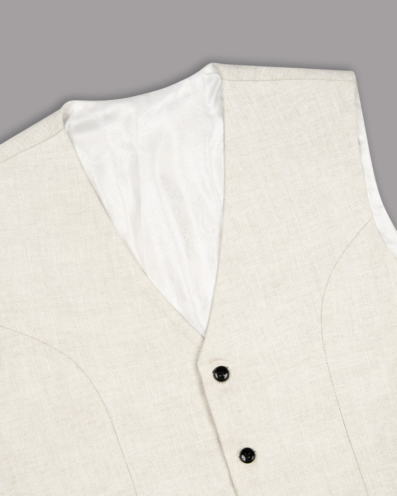 Merino Cream Herringbone Luxurious Linen Waistcoat