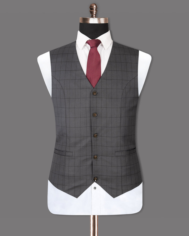 Fuscous Gray Windowpane Wool Rich Waistcoat V1282-48, V1282-36, V1282-38, V1282-40, V1282-42, V1282-44, V1282-50, V1282-52, V1282-46, V1282-54, V1282-56, V1282-58, V1282-60