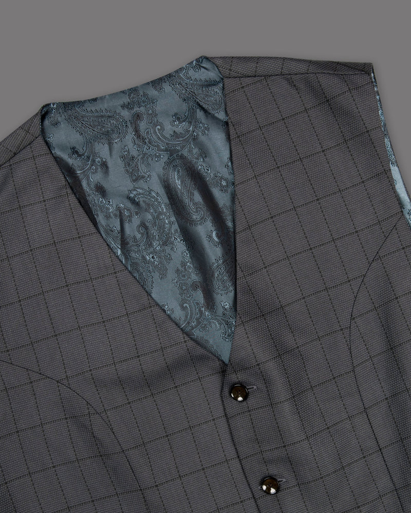 Fuscous Gray Windowpane Wool Rich Waistcoat