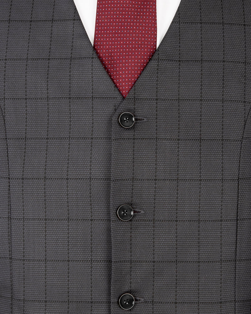 Fuscous Gray Windowpane Wool Rich Waistcoat