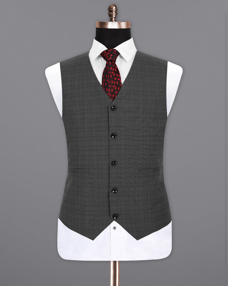 Tuatara Grey Windowpane Wool Rich Waistcoat