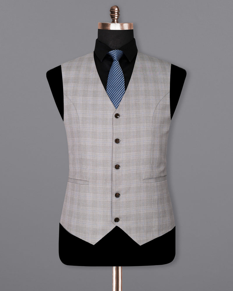 Nobel Grey Subtle Plaid Wool Rich Waistcoat