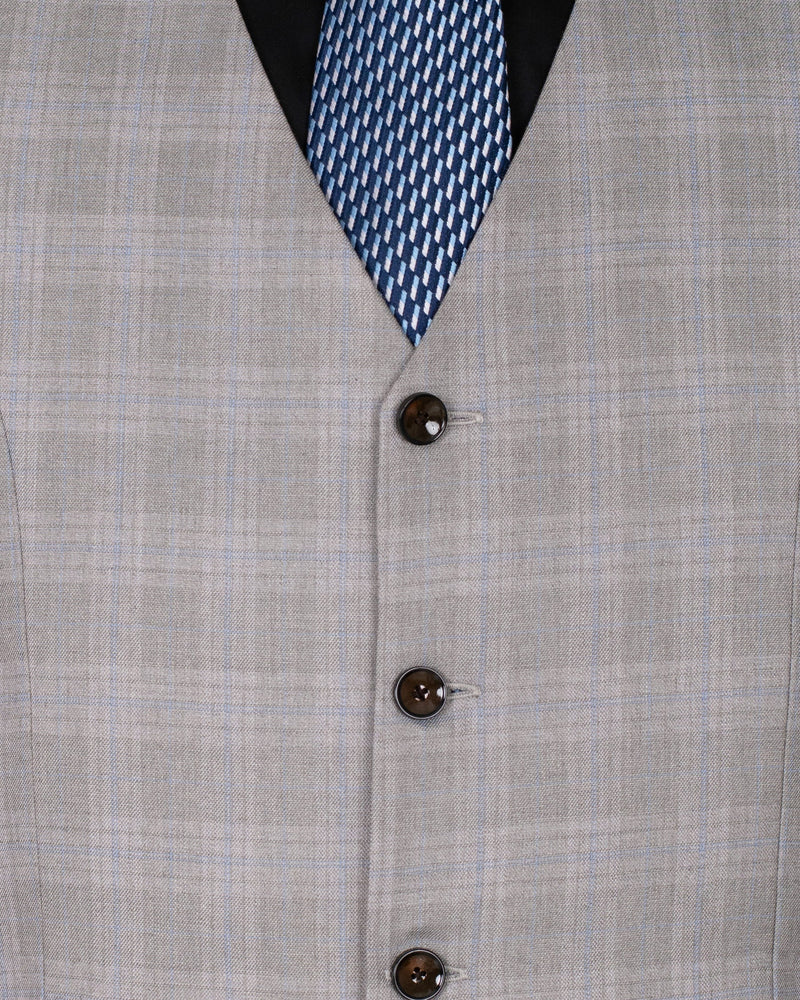 Nobel Grey Subtle Plaid Wool Rich Waistcoat